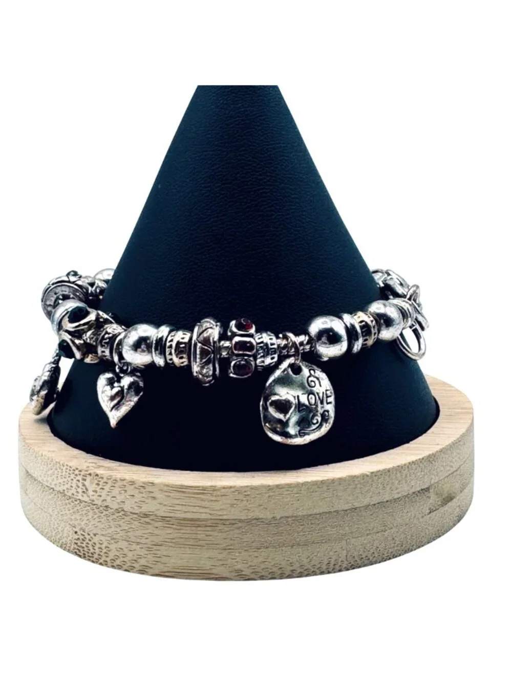Vintage Slider Charm Bracelet Love Themed Charms Silver Tone Snake Chain *READ*